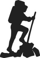 graphic image of a black silhouette of a tourist with a backpack