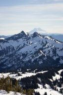 Snowy cliffs in winter on a sunny day