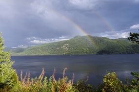 canim lake after thunderstorm in british columbia