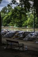 Picture of sandbags and river