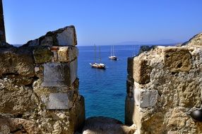 ships at sea view from the castle wall in Turkey