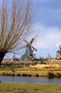 traditional mills in the countryside in holland