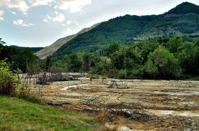 Landscape of the flood in countryside