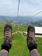 hiking shoes of a man in chairlift