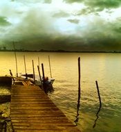 Landscape of boardwalk on a lake