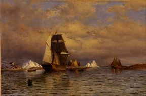 painting on canvas in the form of a ship in the ocean