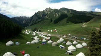 landscape of the yurts on a mountains