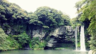 waterfall on the island of Eeju in Korea