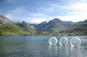 childrens games in bubbles on lake