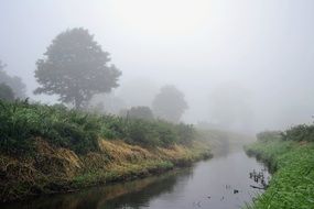 fog over a rural river in Poland