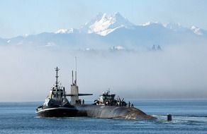 military submarine and ship