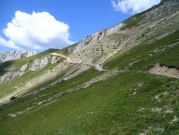 hiking trail away on mountain side, italy, south tyrol