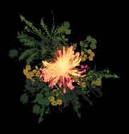 bright flower ornament on black surface