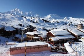 Snowy village near the Alps in France