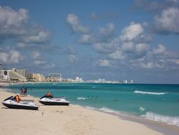jet skis on the beach in Cancun, Mexico