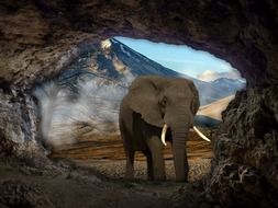 the elephant at the cave entrance