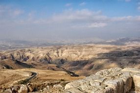 Panorama of the picturesque valley in the desert in Jordan