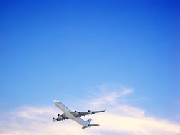 a flying jet in the blue sky