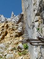 iron hooks on the rock for climbing