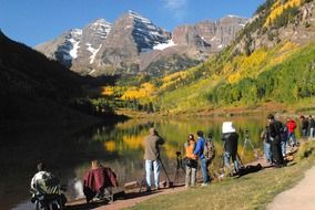 photographers in a beautiful valley in autumn