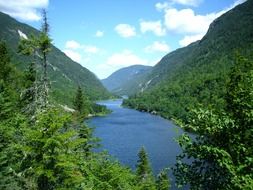 View of wonderful river in green forest mountain