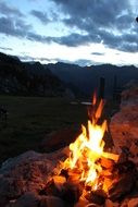 bright bonfire in the mountains in Austria