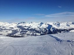 panorama of snowy mountains on a sunny day