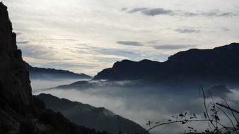 foggy sunset in mountains