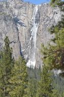 high cliff, waterfall in yosemite