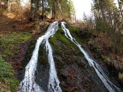 waterfall in a hilly forest