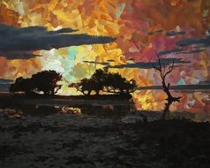 sunset trees landscape drawing