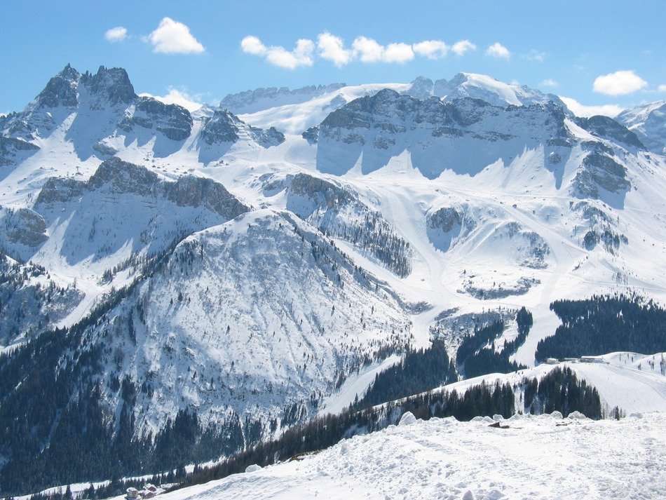 dolomite mountains in the snow