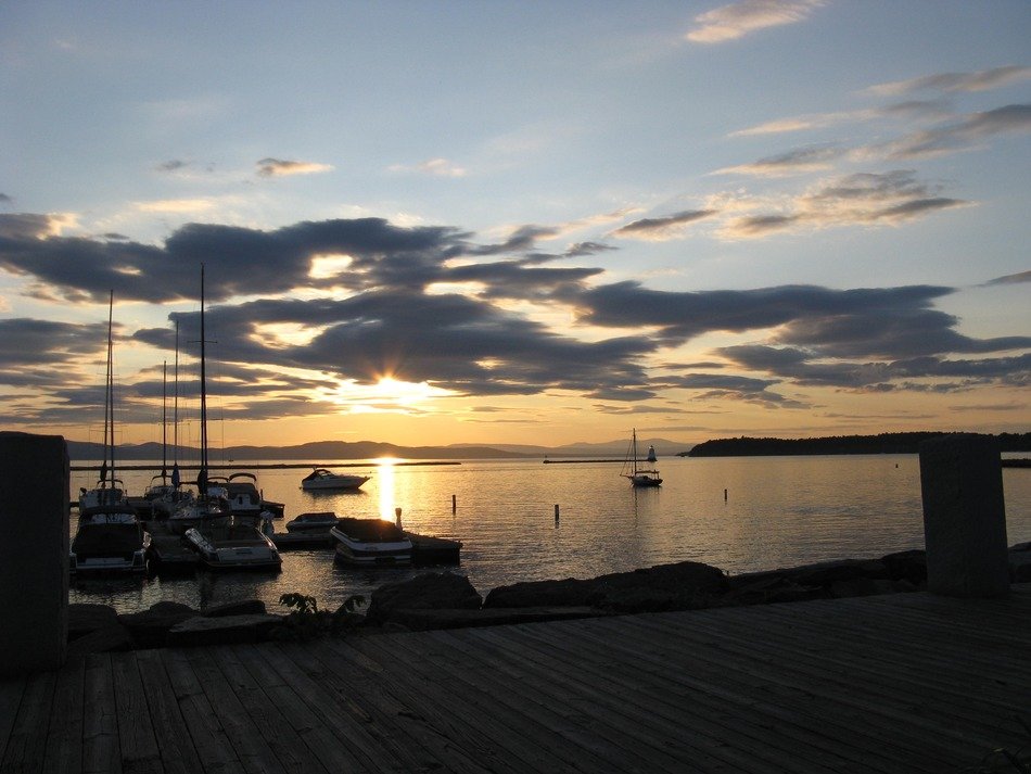 panorama of boats on the dock in Vermont