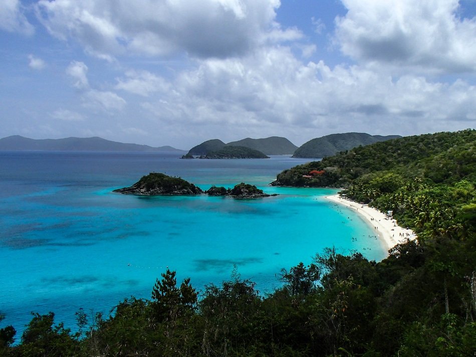 Vacation on the tropical beach near the mountains