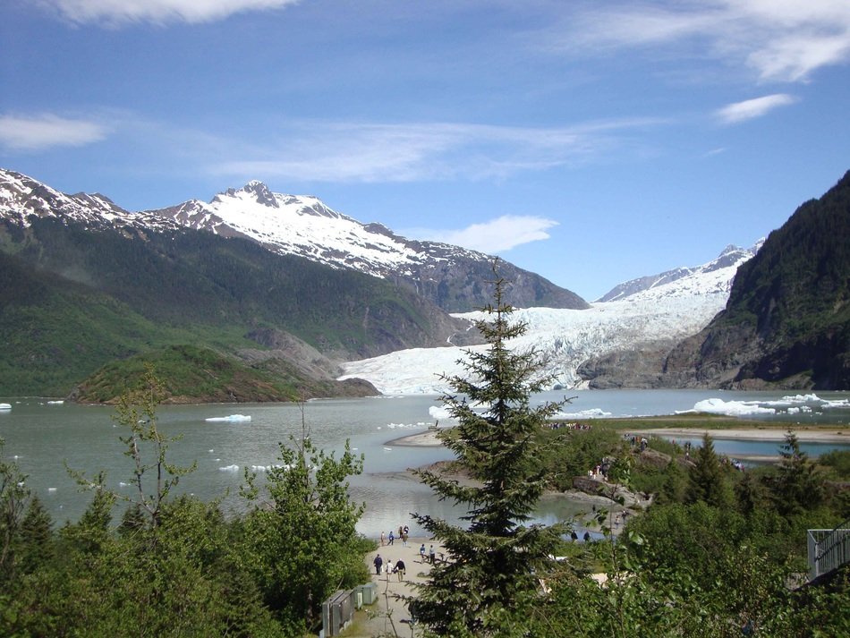 landscape of Alaskan glacier behind the trees