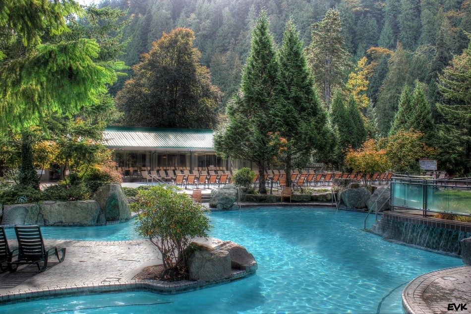 panoramic view of the pool amidst the scenic nature of Hotsprings