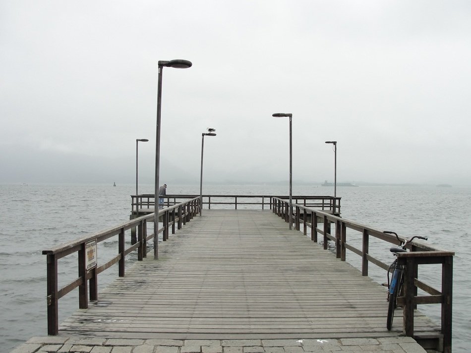 pier at foggy ocean, brazil, Santa Catarina