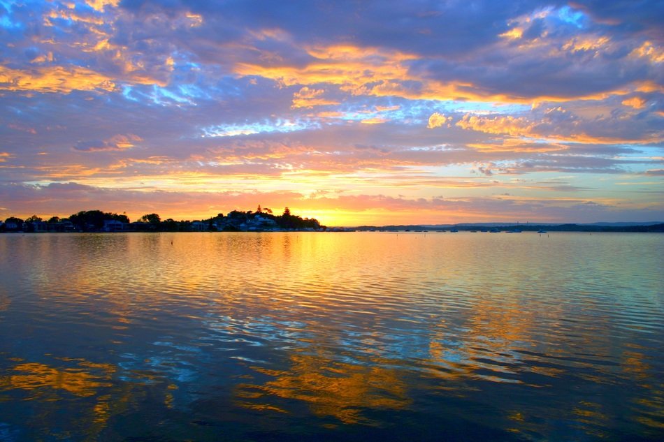 colorful sunrise over the river