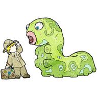 cartoon explorer and giant caterpillar N2