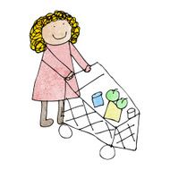 cartoon mother pushing trolley