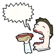 cartoon greedy man eating hotdog N2