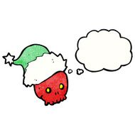 cartoon skull in christmas hat with thought bubble N2