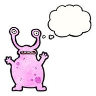 cartoon alien with thought bubble N17