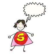 child&#039;s drawing of a happy superhero girl