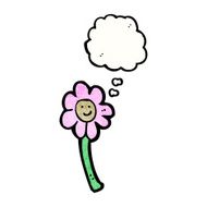 cartoon flower with face and thought bubble