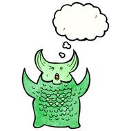 cartoon monster with thought bubble N61