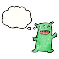cartoon alien with thought bubble N18