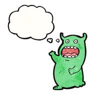 cartoon alien with thought bubble N19