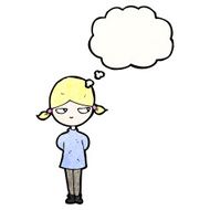 cartoon annoyed blond girl with thought bubble