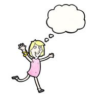 excited cartoon woman running